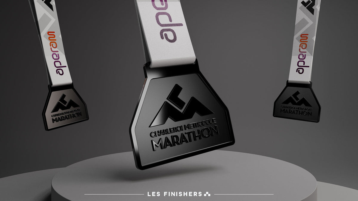 Médailles finisher en métal de Charleroi avec rubans personnalisés