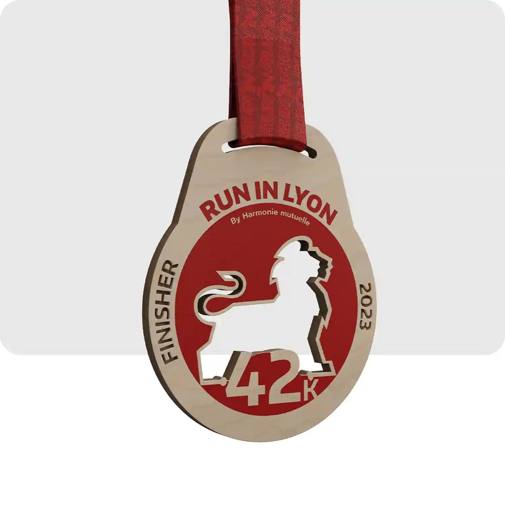 médaille en bois pour le finisher de la  course du run in Lyon. 