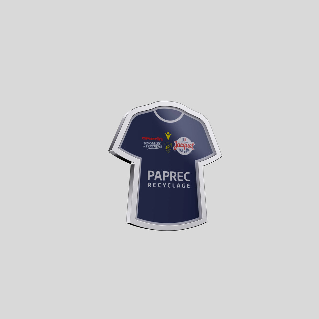 pin's en argent en forme de maillot avec émaillage bleu