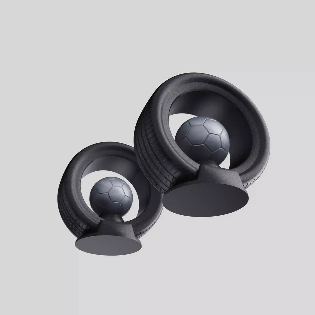 trophée en impression D à la forme d'un pneu avec un ballon de football dedans